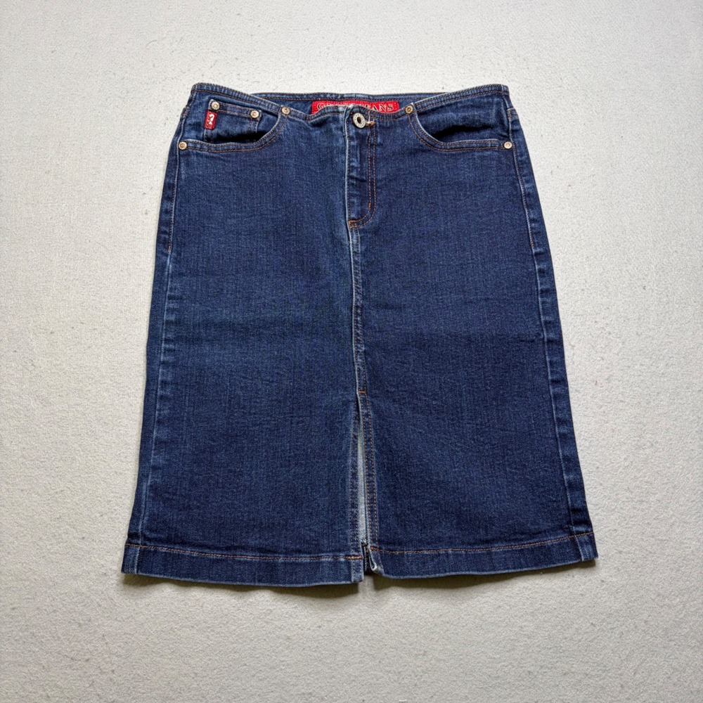 Guess Denim Skirt‎ Womens 27 Blue Vintage Y2K Stretch Dark Wash Front Slit